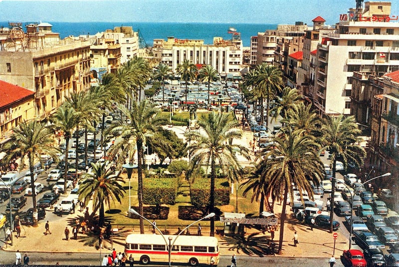 Picture from the 1950s shows a general view of Martyrs Square, also known as Sahet el-Burj, in down town Beirut which has remarkably changed after the 1975-90 Lebanese civil war and the reconstruction plan that covered the heart of the city afterwards. Beirut's city centre, where the green line dividing it into eastern and western hostile sectors was drawn in the first months of the civil war, witnessed some of the period's fiercest battles and got the brunt of destruction. (Photo by AFP)