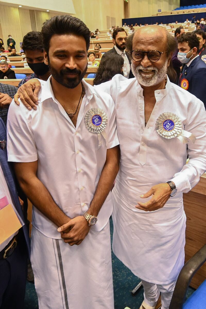 Rajinikanth with Dhanush, who is also his son-in-law