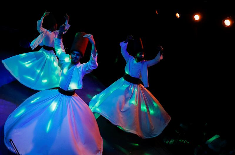 The Mawlay Ensemble band perform the Mevlevi Sufi dance at El Sawy Culturewheel centre in Cairo. Reuters