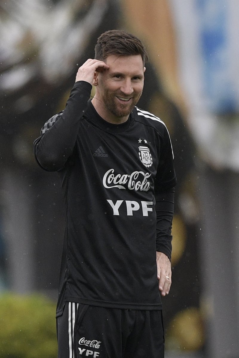 Messi gestures during the training session. AFP