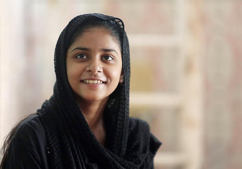 Sitara Brooj Akbar, 15, has reached a level of education that is good enough for Oxford, Cambridge, Yale and Harvard but she cannot be offered a student visa until she is 18, meaning she will have to continue her learning at her Sharjah home. Satish Kumar / The National