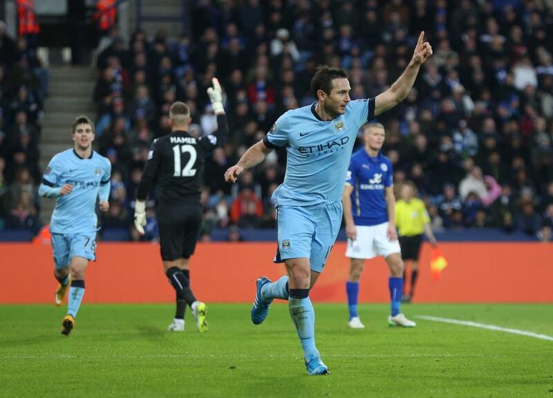 Manchester City's Frank Lampard celebrates his goal during the win over Leicester City. EPA