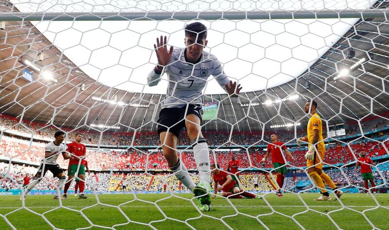 Kai Havertz scores Germany's third goal during their 4-2 win against Portugal in Euro 2020. Reuters