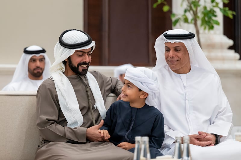 Sheikh Khalifa bin Tahnoon bin Mohammed, Chairman of the Abu Dhabi Crown Prince's Court, with Sheikh Mohamed bin Khalifa bin Tahnoon Al Nahyan. Abdulla Al Bedwawi / UAE Presidential Court