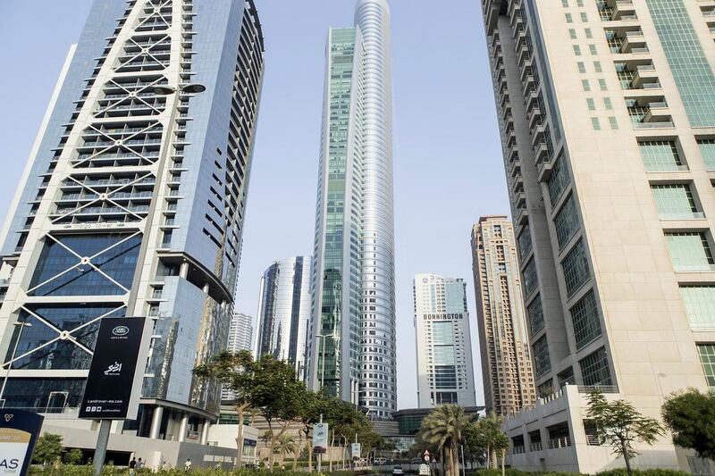 Jumeirah Lakes Towers mid to high-end apartments: 1BR - Dh90,000 average rental rate, no change year-on-year. 2BR - Dh125,000 average rental rate, down 6% year-on-year. 3BR - Dh153,000 average rental rate, down 8.9% year-on-year. Antonie Robertson / The National