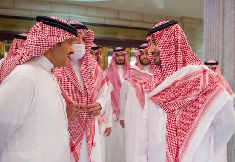 Saudi Crown Prince Prince Mohammed bin Salman attends as King Salman, 86, leaves King Faisal Specialist Hospital in Jeddah on Sunday after medical tests, treatment and a recovery period. SPA