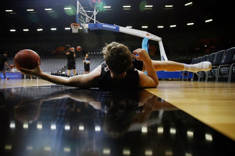 Finn Delany of the Breakers warms up prior to the match in Hamilton, New Zealand. Getty Images