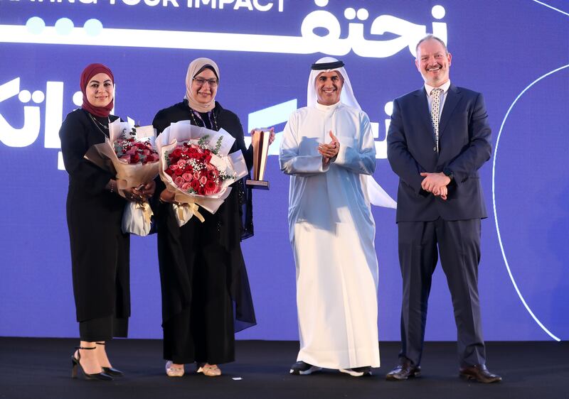 Falaj Hazza, of Liwa International School, accepts the Best Arabic Programme award