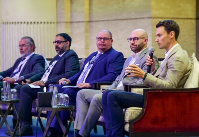 Christopher Cook, Area Managing Director at Maersk speaks in a panel discussion at the Nordic seminar on Maritime Sustainable Practices. Khushnum Bhandari / The National 
