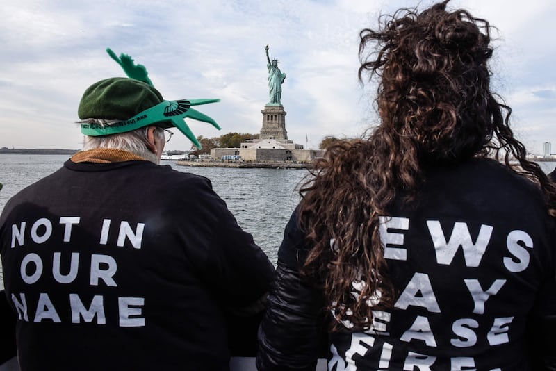 Activists from Jewish Voice for Peace occupied the pedestal of the Statue of Liberty to demand a ceasefire in Gaza in November 2023. Getty / AFP
