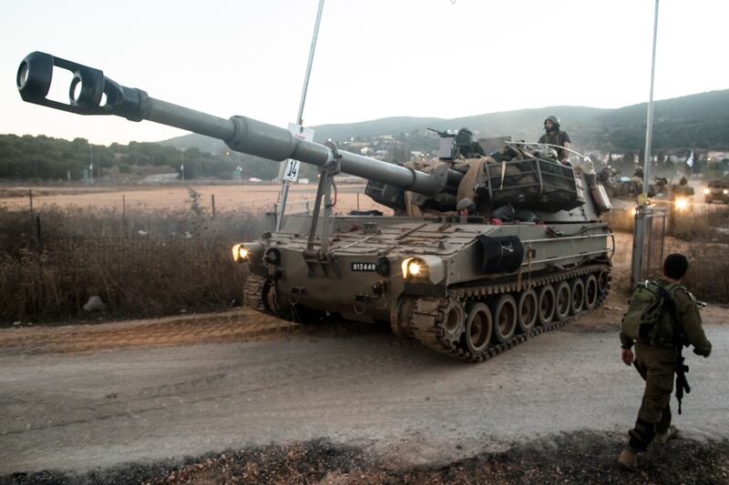 An artillery unit moves near the border with Lebanon, in Tel Aviv, Israel. Getty Images