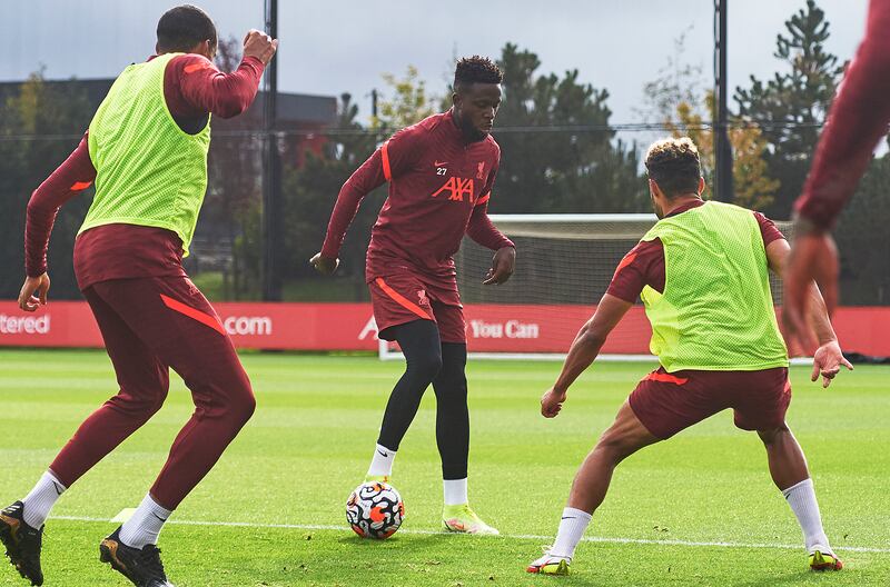 Divock Origi of Liverpool during a training session at AXA Training Centre.