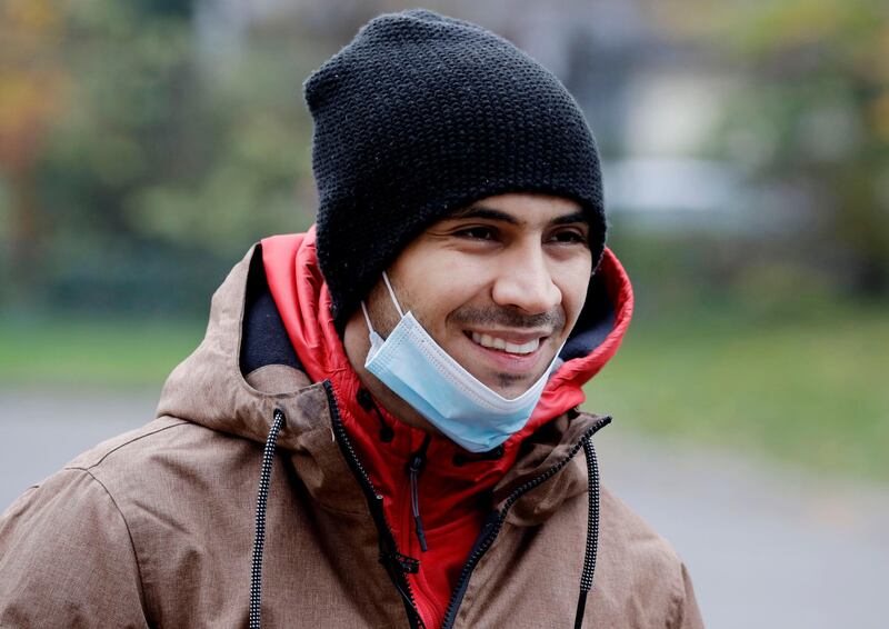 Venezuela's 2012 Olympic champion in fencing, Ruben Limardo Gascon, during a short break from his job of delivering food for Uber Eats in Lodz, Poland. AP