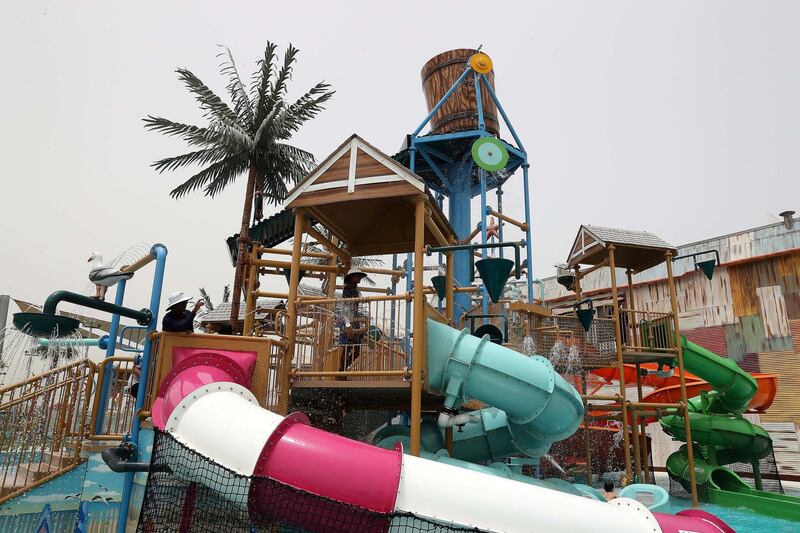 DUBAI , UNITED ARAB EMIRATES , MAY 12 – 2018 :- View of the Laguna Waterpark in La Mer in Dubai.  ( Pawan Singh / The National )  For News/ Big Picture / Weekend. Story by Salam Al Amir