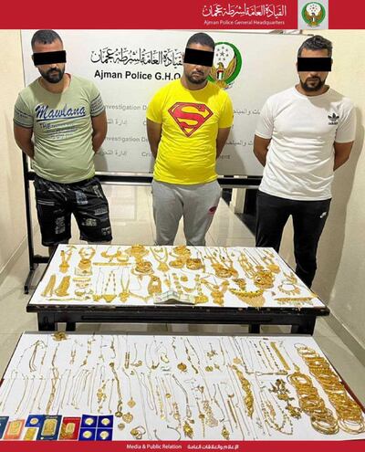 Ajman Police arrested a gang involved in a Dh1.1 million gold heist. Photo: Ajman Police