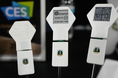 The TestNPass is on display at the Grapheal booth during CES Unveiled ahead of the CES tech show in Las Vegas. AP