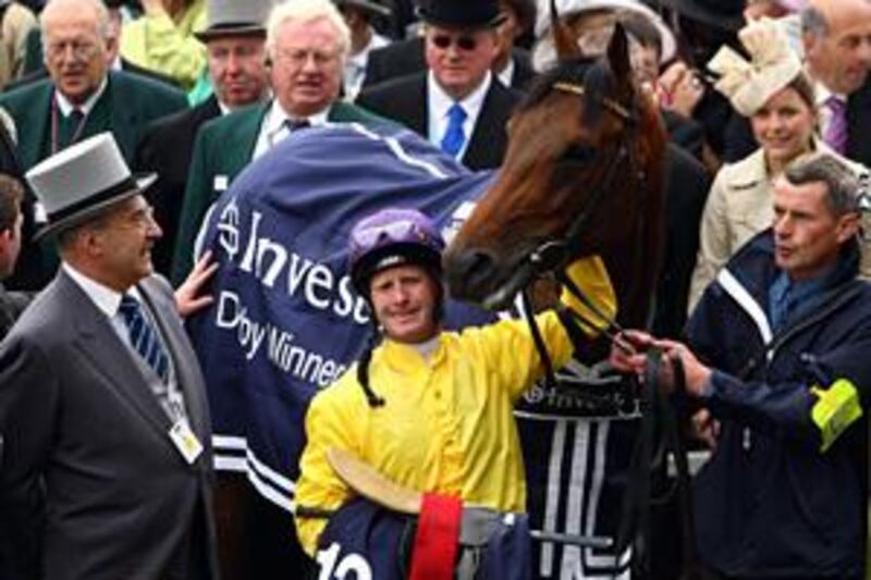 Sea The Stars and rider Mick Kinane celebrate winning the Epsom Derby this summer, one of the horse's six Group One victories this year.