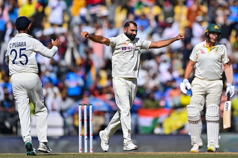 Mohammed Shami celebrates India's victory in the first Test. AFP