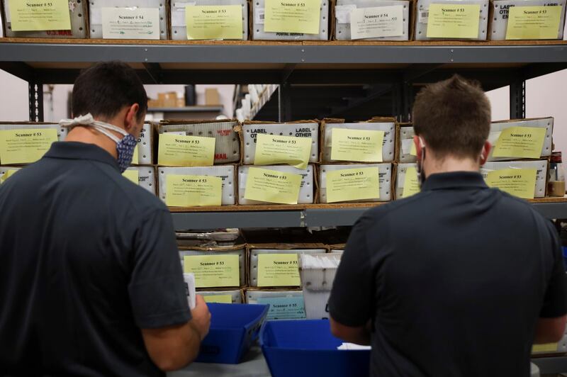 Poll workers sort ballots at the Franklin County Board of Elections in Columbus, Ohio. Reuters