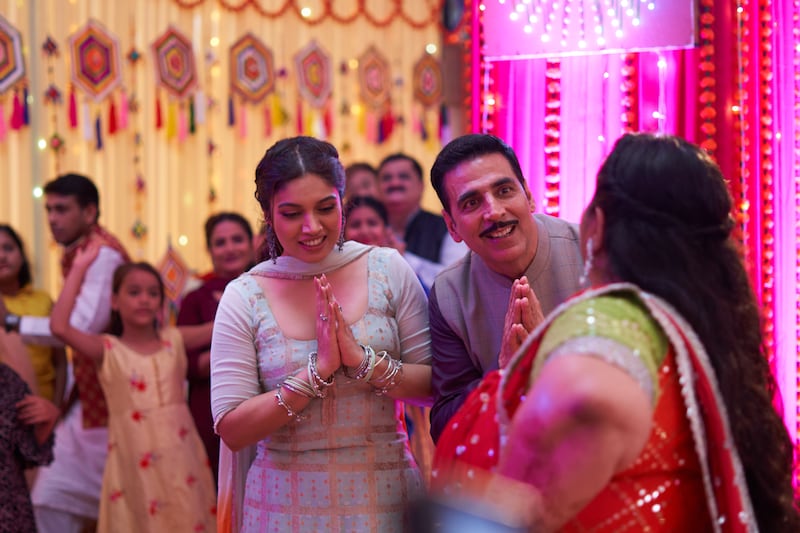 Bhumi Pednekar and Akshay Kumar in a still from 'Raksha Bandhan'. Photo: Zee Studios 