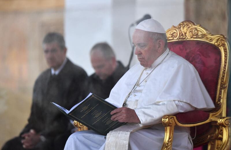 Pope Francis attends a ceremony in Rabat. AFP