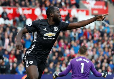 Soccer Football - Premier League - Stoke City vs Manchester United - Stoke, Britain - September 9, 2017   Manchester United's Romelu Lukaku celebrates scoring their second goal     Action Images via Reuters/Carl Recine  EDITORIAL USE ONLY. No use with unauthorized audio, video, data, fixture lists, club/league logos or "live" services. Online in-match use limited to 75 images, no video emulation. No use in betting, games or single club/league/player publications. Please contact your account representative for further details.