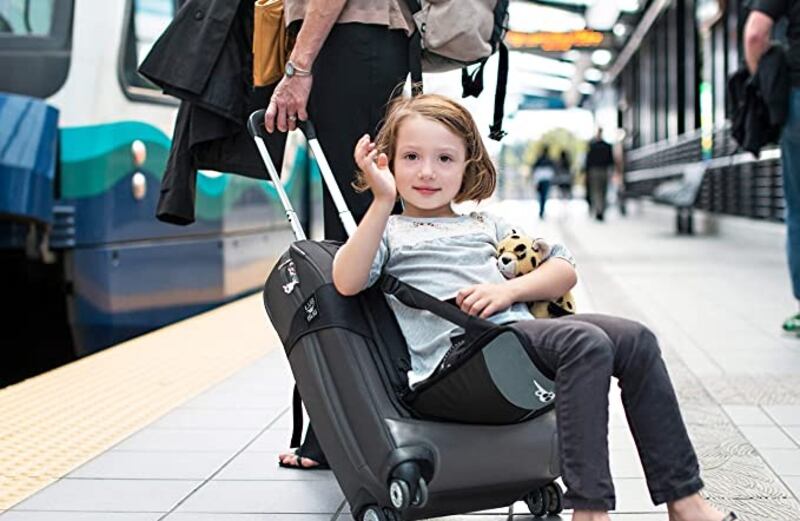 This hammock-style child's seat attaches to most carry ons. Dh196.59, www.amazon.ae Photo: Lugabug