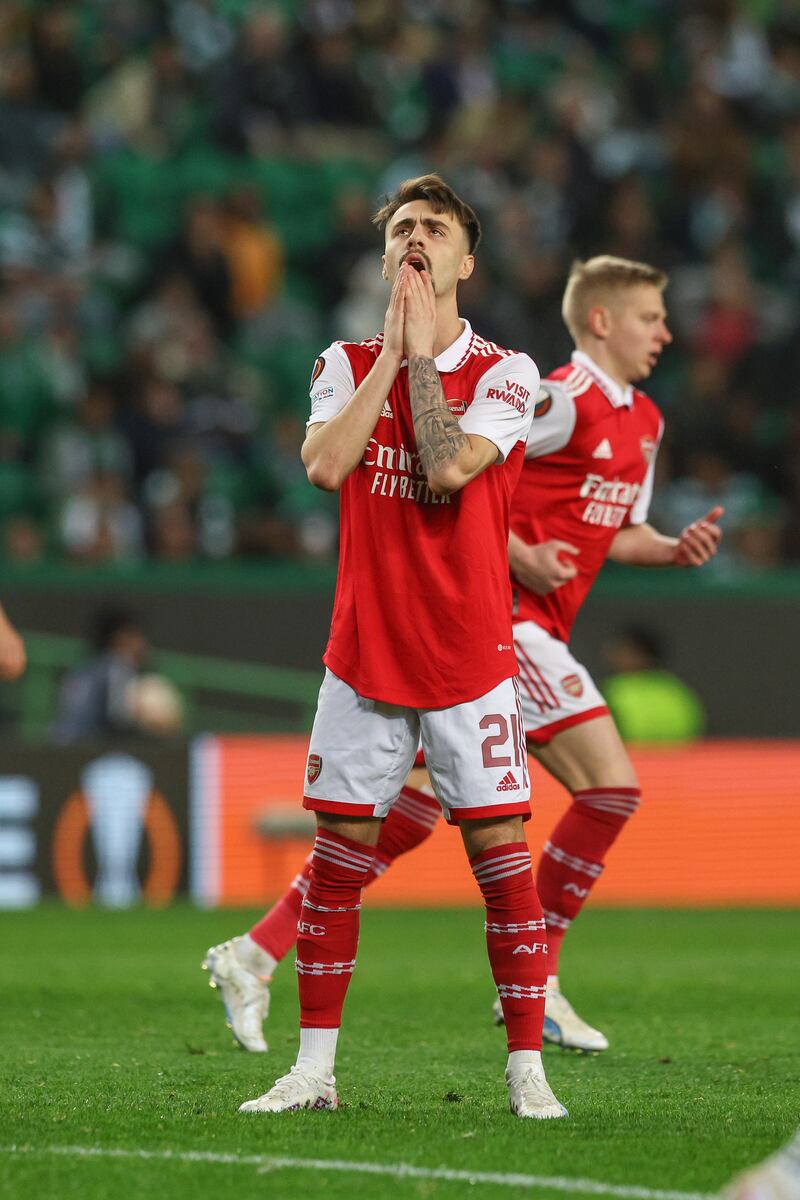 Fabio Vieira of Arsenal during the Europa League match against Sporting in Lisbon. Getty