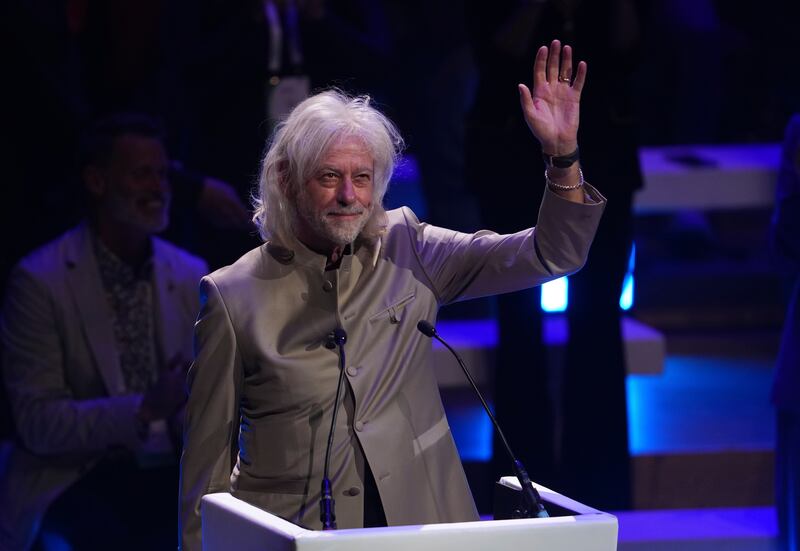 Musician and activist Bob Geldof speaks at the summit. AP