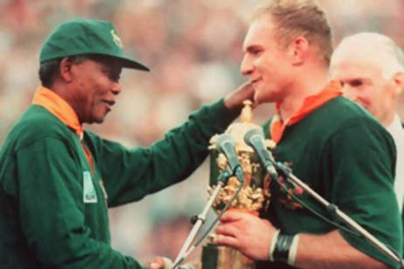 Francois Pienaar accepts the World Cup from Nelson Mandela in 1995 - the start of a great friendship between the pair.