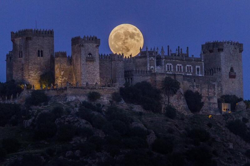 The moon rises behind the castle of Almodovar in Cordoba, southern Spain on Sunday, November 13, 2016. Miguel Morenatti / AP Photo