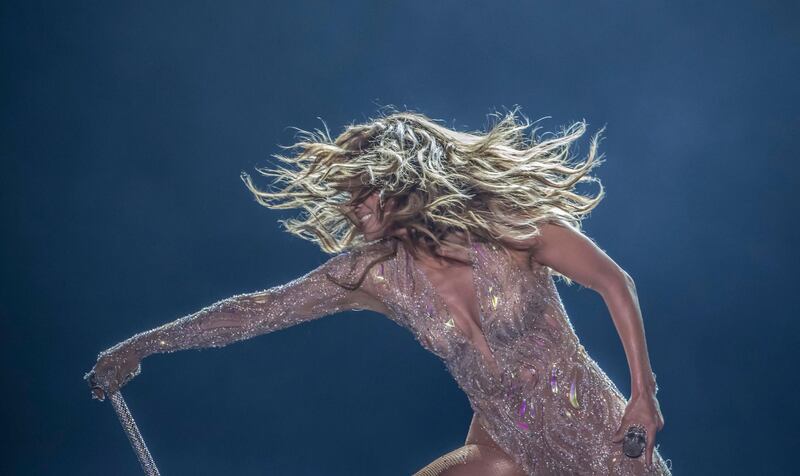 Jennifer Lopez performs on stage during her concert in the northern Egyptian coast town of El Alamein on August 9, 2019.  AFP