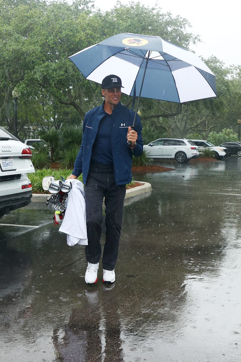 Ready for tee-off, Brady arrives for The Match: Champions for Charity at Medalist Golf Club on May 24, 2020, in Hobe Sound, Florida. Getty