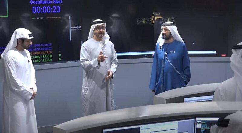 Sheikh Mohamed bin Zayed and Sheikh Mohammed bin Rashid personally thank staff from mission control in Dubai after Hope probe's successful orbit entry on February 9. The National