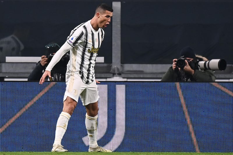 Juventus' Cristiano Ronaldo celebrates after scoring his second goal. AFP
