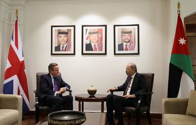 British Foreign Secretary Lord Cameron with Jordanian Foreign Minister Ayman Safadi in Amman. Reuters