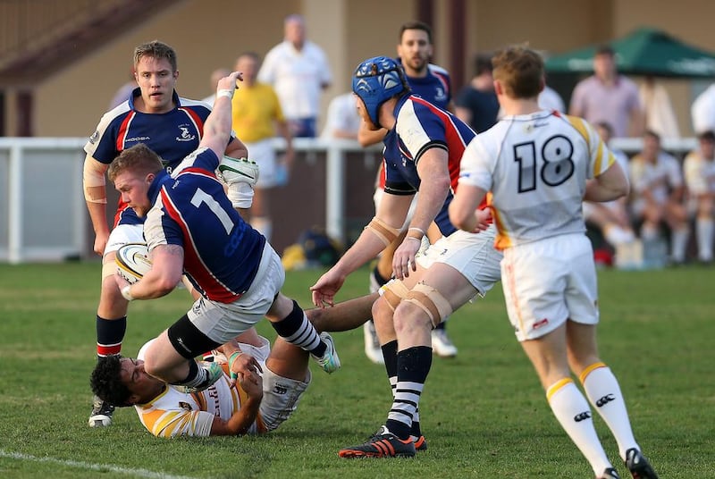 The Jebel Ali Dragons, in blue, no longer see the path to a Gulf Top Six title as blocked. Pawan Singh / The National 