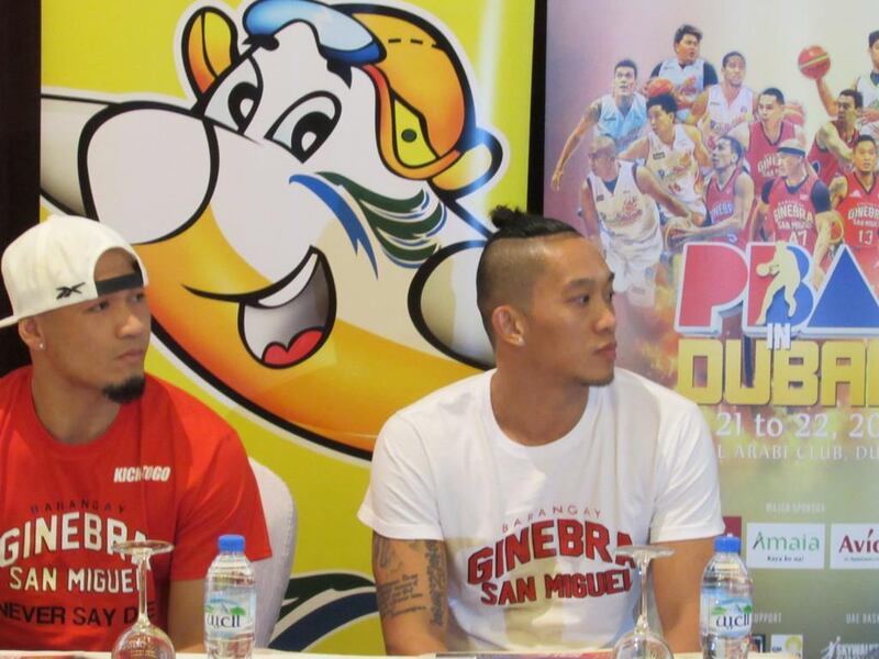 Barangay players Mark Caguioa, left, and JayJay Helterbrand. Jonathan Raymond / The National