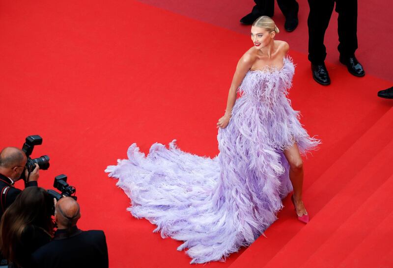 Elsa Hosk in Alberta Ferretti at the 72nd Cannes Film Festival screening of the film "Sibyl" in competition. Photo: Reuters