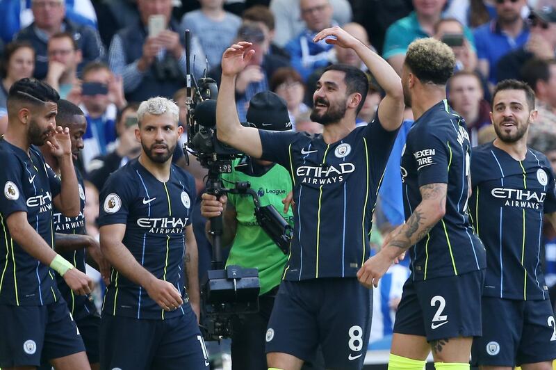 Ilkay Gundogan of Manchester City celebrates after scoring his team's fourth goal. EPA