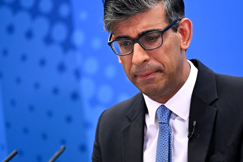 Grasping or grifting is not the persona British Prime Minister Rishi Sunak gives off. And yet he now owns the cyclical decline of the Conservative governing class. AFP