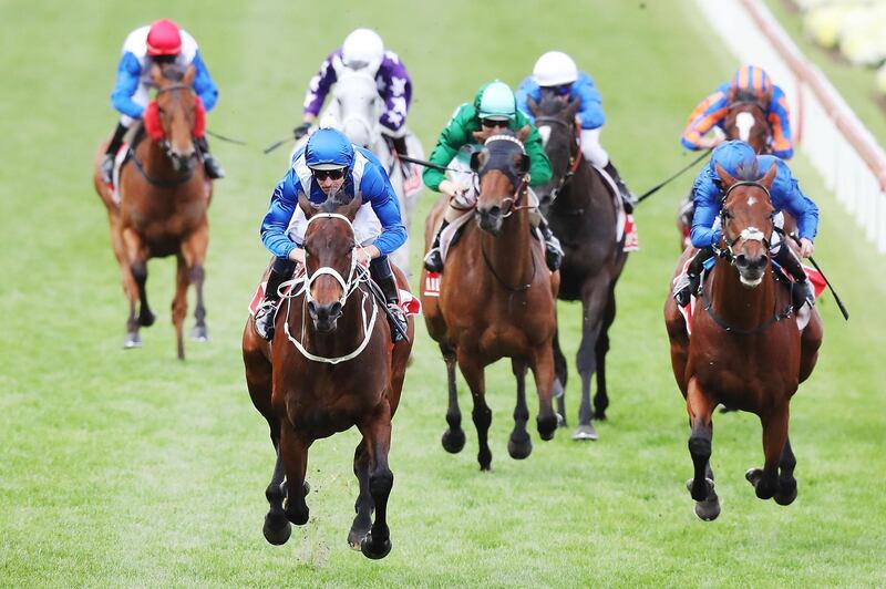 MELBOURNE, AUSTRALIA - OCTOBER 27:  Jockey Hugh Bowman riding Winx wins race 9 the Ladbrokes Cox Plate during the 2018 Cox Plate Day at Moonee Valley Racecourse on October 27, 2018 in Melbourne, Australia.  (Photo by Michael Dodge/Getty Images)