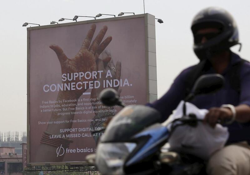 A billboard displays Facebook’s Free Basics initiative in Mumbai in December last year. Danish Siddiqui / Reuters