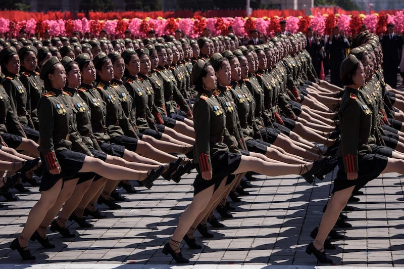 Korean People's Army (KPA) soldiers march during a mass rally on Kim Il Sung square in Pyongyang. AFP