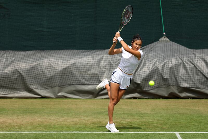 Emma Raducanu of Great Britain plays a backhand. Getty Images