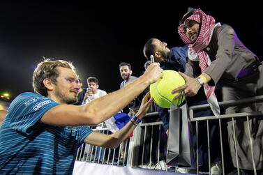 Russian world No 5 Daniil Medvedev signs a tennis ball for a fan at the inaugural Diriyah Tennis Cup held in Saudi Arabia over the weekend. Courtesy photo
