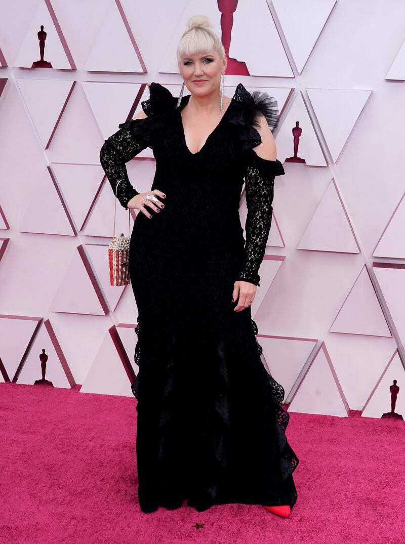 Eryn Krueger Mekash arrives for the 93rd annual Academy Awards ceremony at Union Station in Los Angeles, California, on, 25 April 25, 2021. EPA