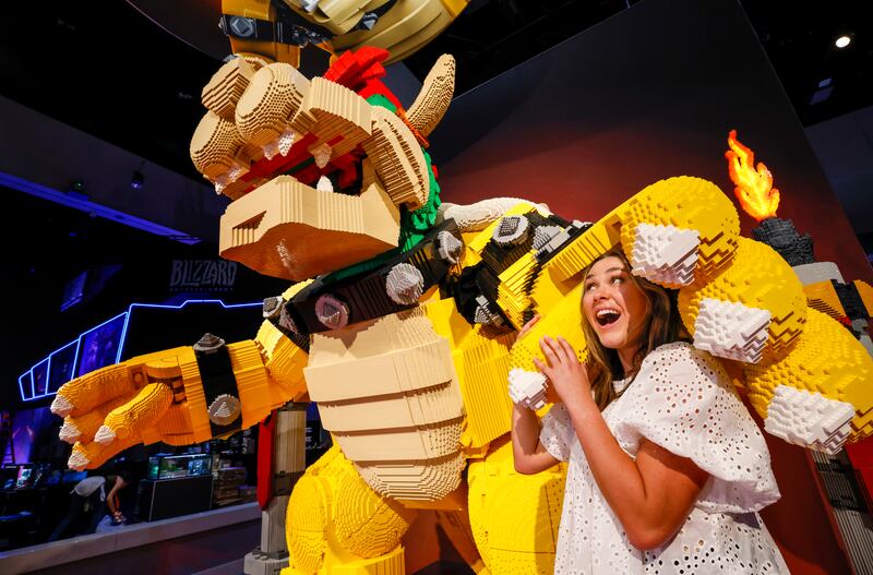 The Nintendo booth has a 14-foot tall king-sized Lego creation of 'Super Mario' character The Mighty Bowser. AP Photo 