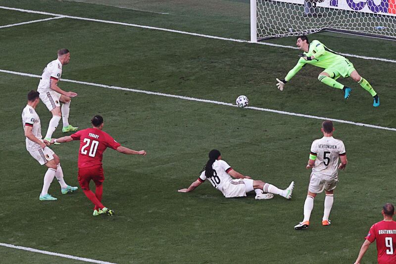 Yussuf Poulsen - 7: Leipzig attacker finished low into corner to put Danes in front after one minute and 39 seconds – the second fastest goal ever scored in a European Championship match. AFP