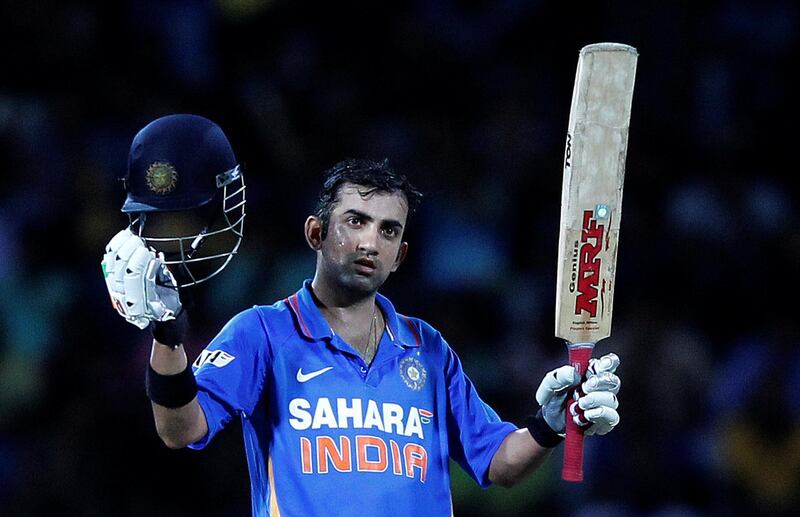 FILE PHOTO: India's Gautam Gambhir celebrates after scoring a century during the third One-Day International cricket match against Sri Lanka in Colombo, July 28, 2012.    REUTERS/Dinuka Liyanawatte/File Photo
